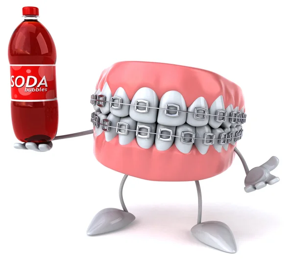 Denti divertenti con bottiglia di soda — Foto Stock