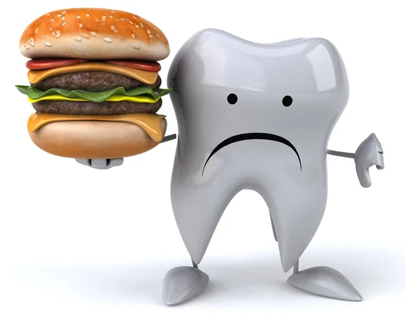 Fun tooth with hamburger — Stock Photo, Image