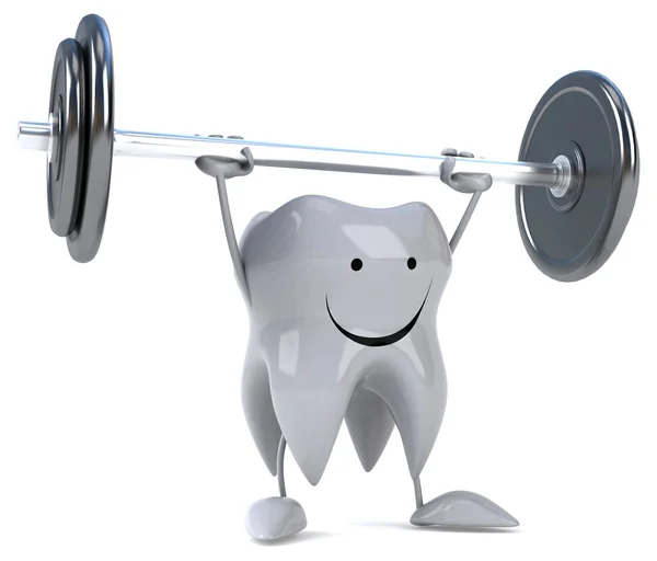 Fun tooth  with barbell — Stock Photo, Image