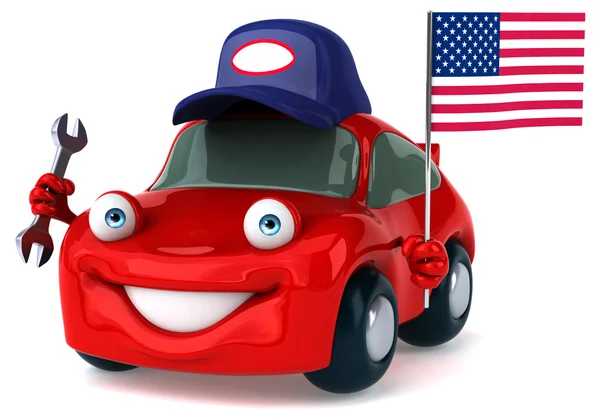 Carro divertido com bandeira americana — Fotografia de Stock