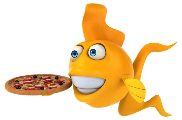 Spaß beim Fisch mit Pizza — Stockfoto