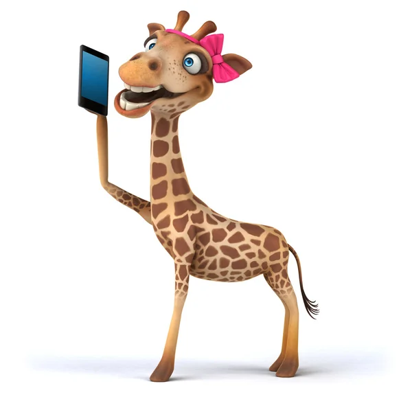 Kul giraff med smart telefon — Stockfoto