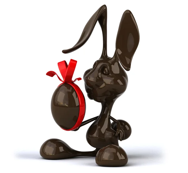 Fun chocolate rabbit with Easter egg — Stock Photo, Image