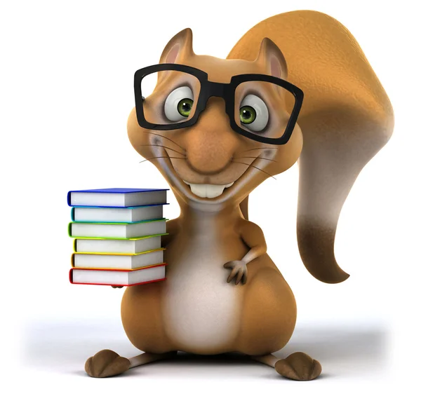 Fun squirrel with stack of books — Stock Photo, Image