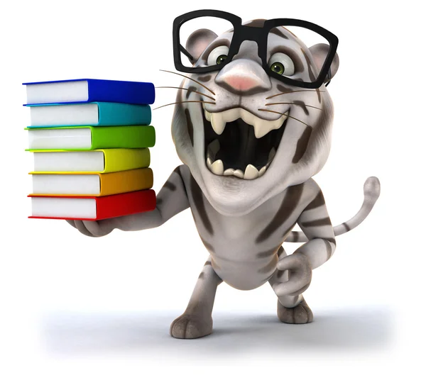 Tiger und Bücherstapel — Stockfoto