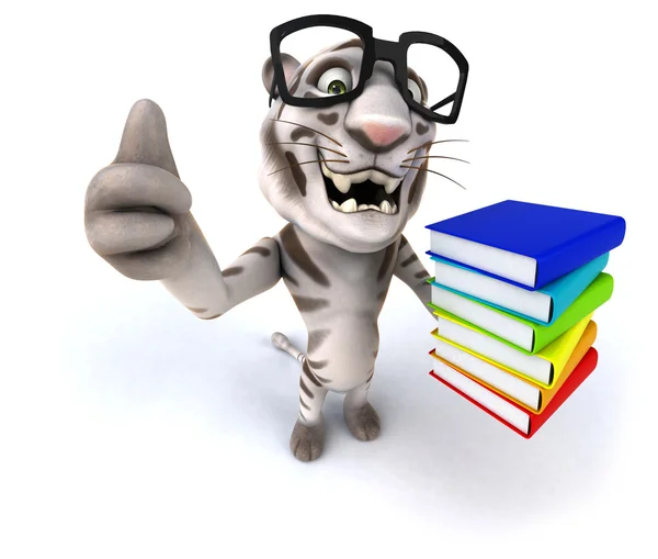 Tiger and stack of books — Stock Photo, Image