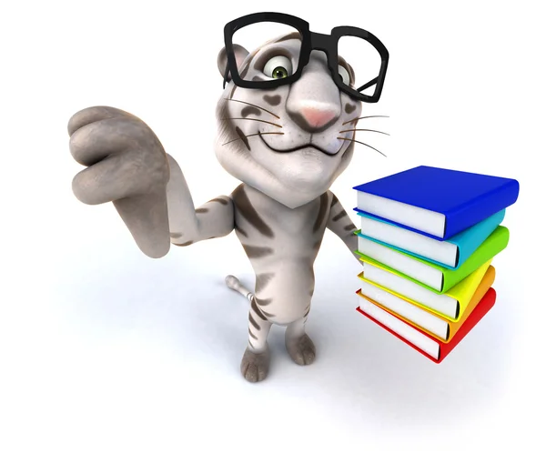 Тигр и стопка книг — стоковое фото