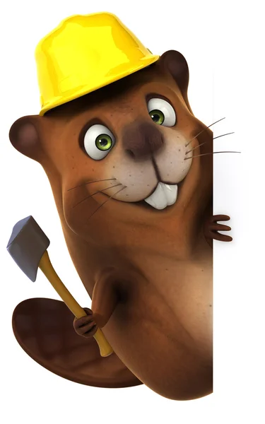 Fun beaver in hard hat with axe — Stock Photo, Image
