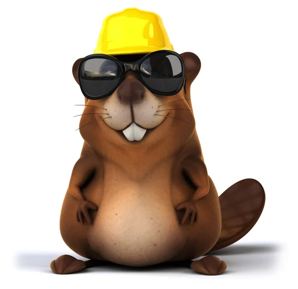 Fun beaver in sunglasses and hard hat — Stock Photo, Image