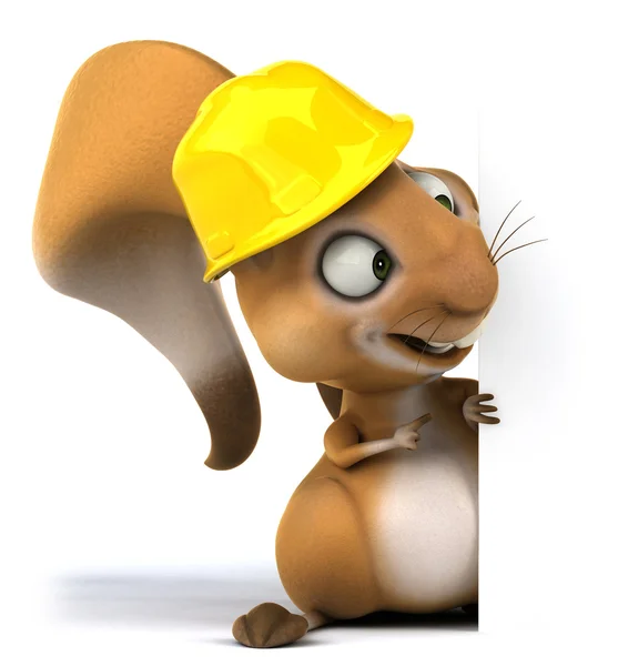 Fun squirrel in yellow helmet — Stock Photo, Image