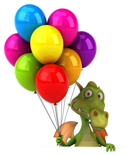 Fun dragon with balloons — Stock Photo, Image