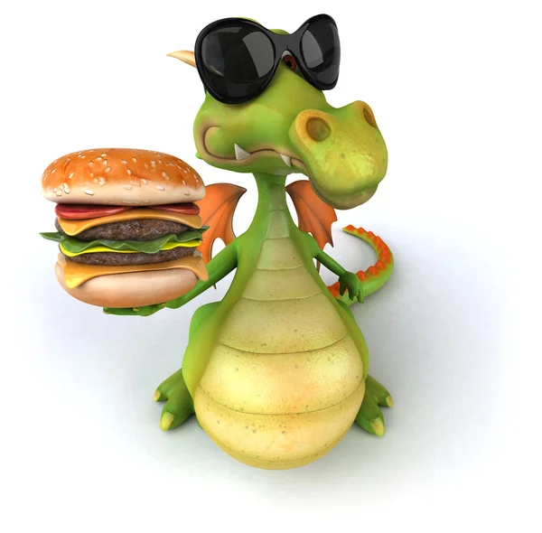 Fun dragon with burger — Stock Photo, Image