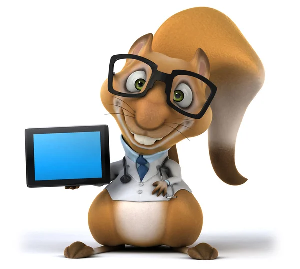 Leuk eekhoorn arts met tablet pc — Stockfoto