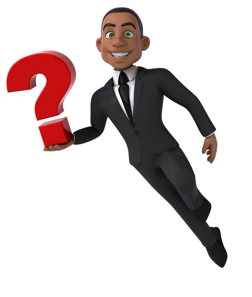 Fun businessman with question mark — Stock Photo, Image