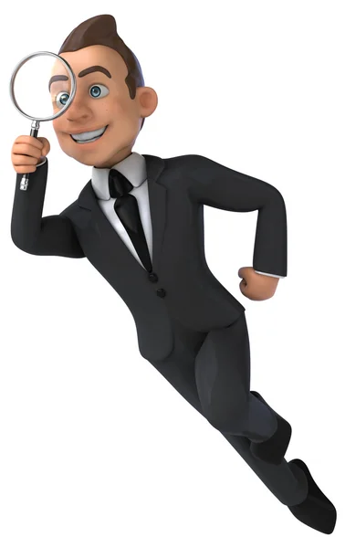 Fun businessman with magnifying glass — Stock Photo, Image