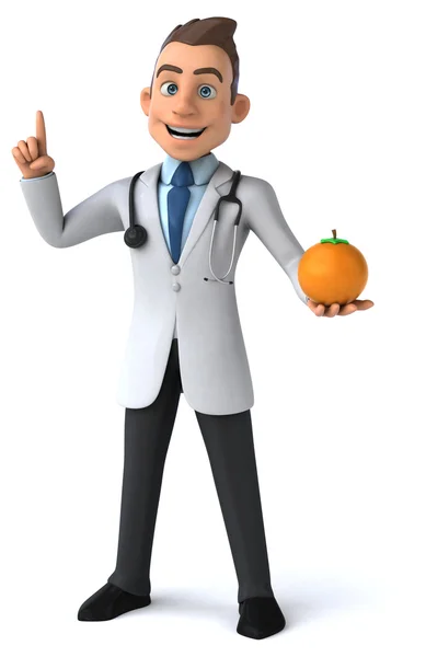 Веселий мультиплікаційний лікар з апельсином — стокове фото