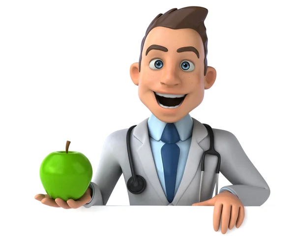 Divertido médico de dibujos animados con manzana —  Fotos de Stock