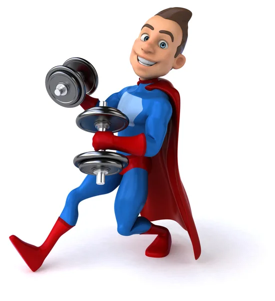 Веселый супергерой с гирями — стоковое фото
