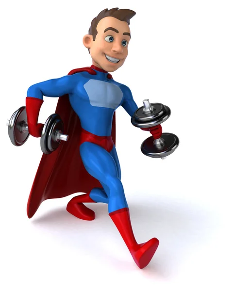 Leuke superheld met gewichten — Stockfoto