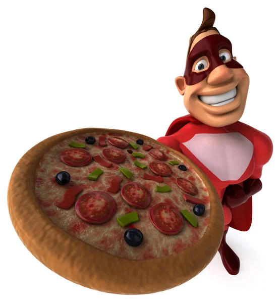 Zabawne superbohatera z pizzy — Zdjęcie stockowe