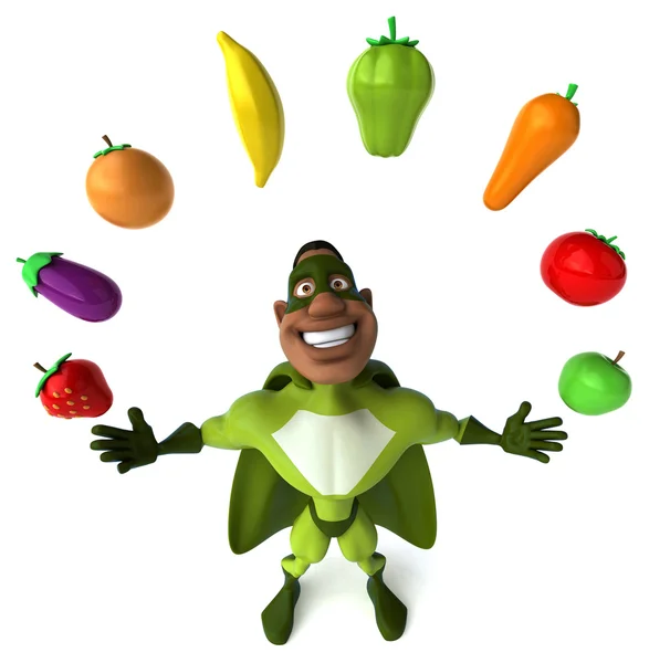 Leuk superheld met gezond voedsel — Stockfoto