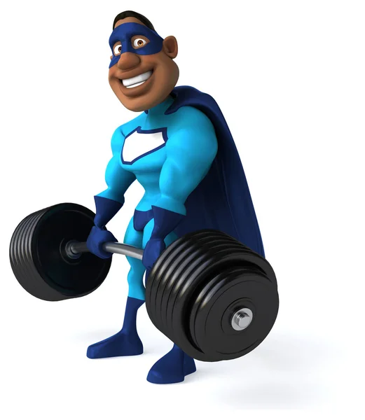 Fun superhero with weights — Stock Photo, Image