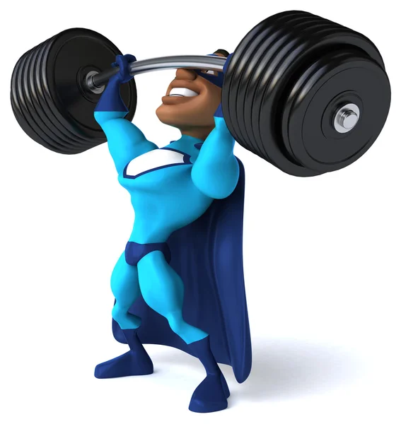 Spaß Superheld mit Gewichten — Stockfoto