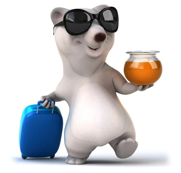Urso divertido com mala e mel — Fotografia de Stock
