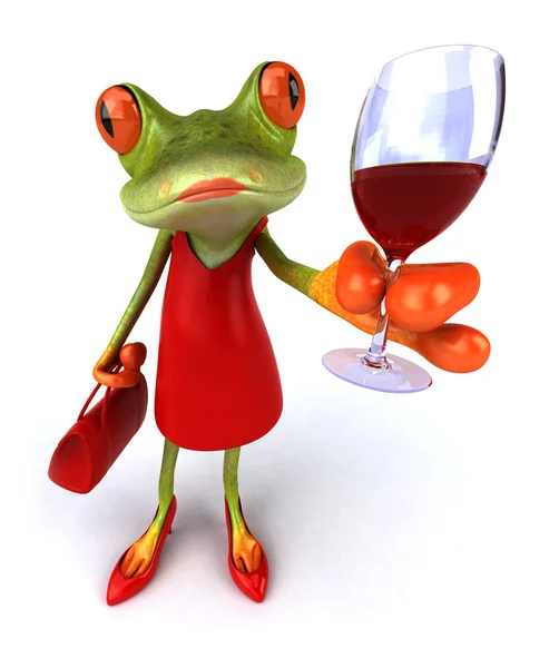 와인의 유리를 가진 재미 개구리 — 스톡 사진