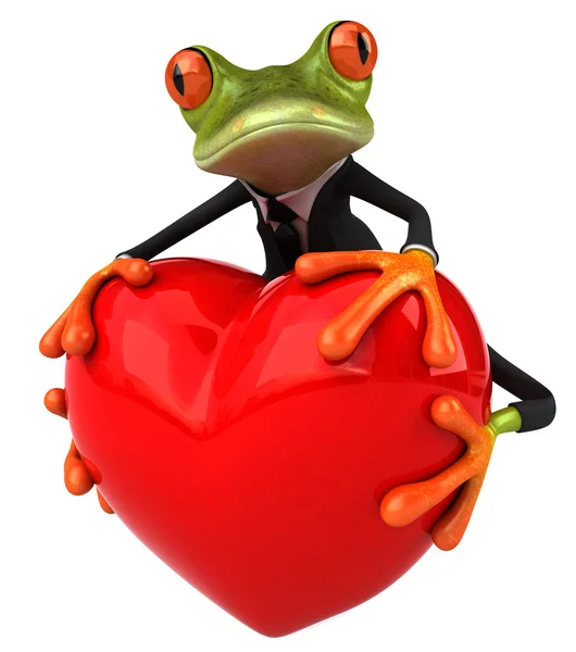 Kurbağa kırmızı kalp ile eğlenceli bir — Stok fotoğraf