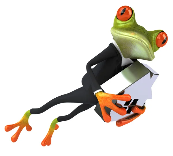 Spaßfrosch mit Hausmodell — Stockfoto