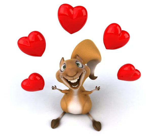 Fun squirrel with hearts — Stock Photo, Image