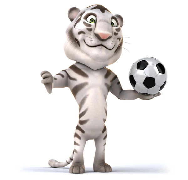 Fun tiger with football ball — Stock Photo, Image