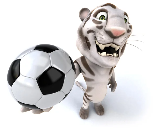 Fun tiger with football ball — Stock Photo, Image