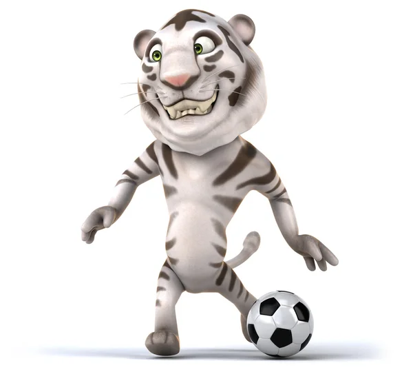 Fun tiger with football ball — Stock Photo, Image