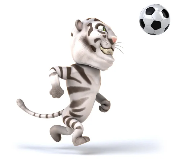 Fun tiger with football ball — Stock Photo, Image