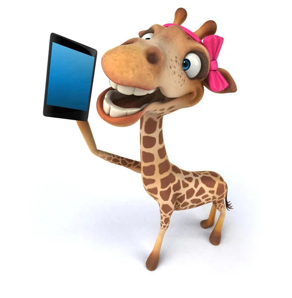 Spaß-Giraffe mit Handy — Stockfoto