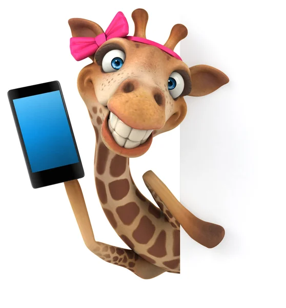 Leuke giraffe met telefoon — Stockfoto