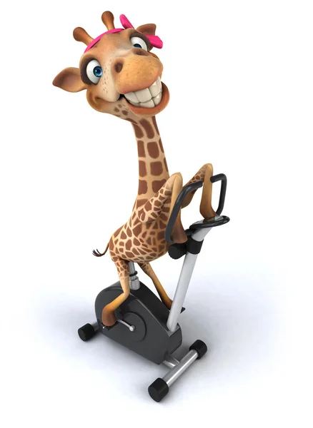 Fun giraffe working out on bicycle — Stock Photo, Image