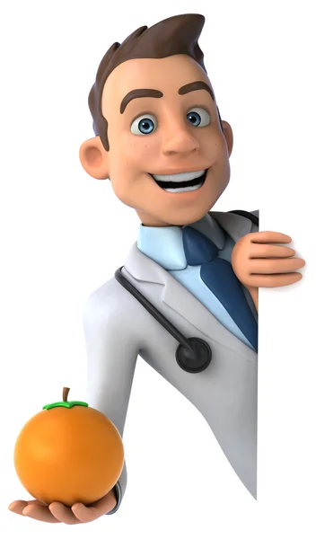 Веселий мультиплікаційний лікар з апельсином — стокове фото