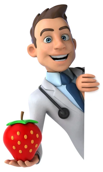 Médecin amusant avec fraise — Photo