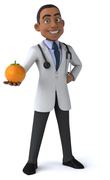 Médico divertido con una naranja — Foto de Stock