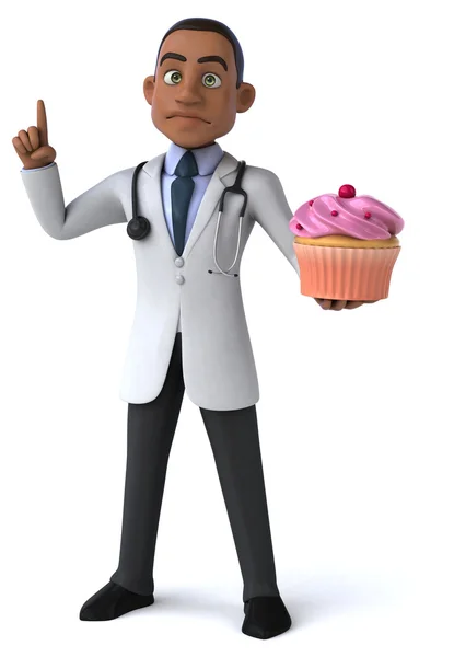 Divertido médico de dibujos animados con cupcake —  Fotos de Stock