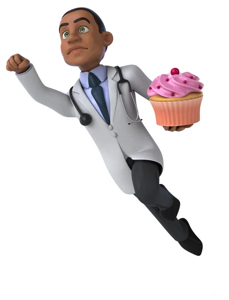 Fun cartoon doctor with cupcake — Stock Photo, Image