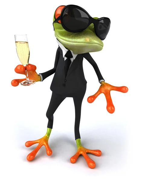 Fun frog with glass of champagne — Stock Photo, Image