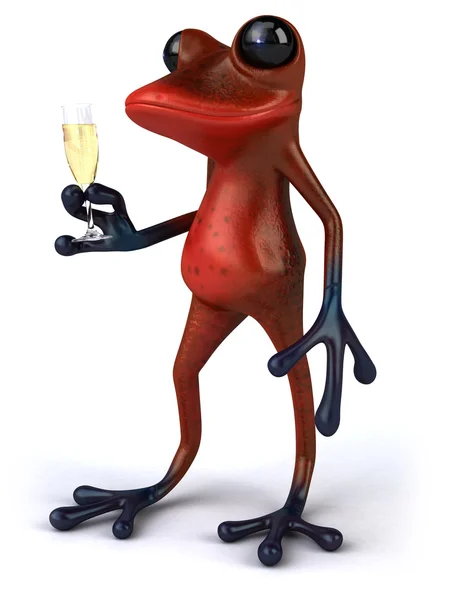 Fun frog with glass of champagne — Stock Photo, Image