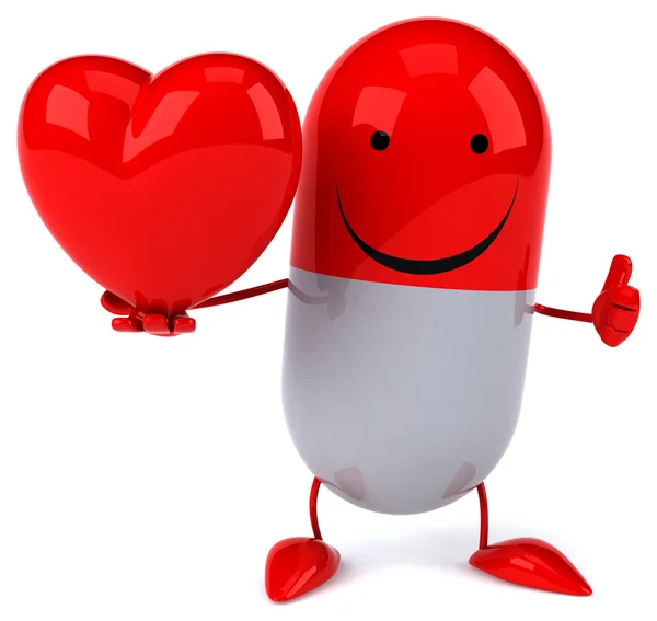 Fun pill with red heart — Stock Photo, Image