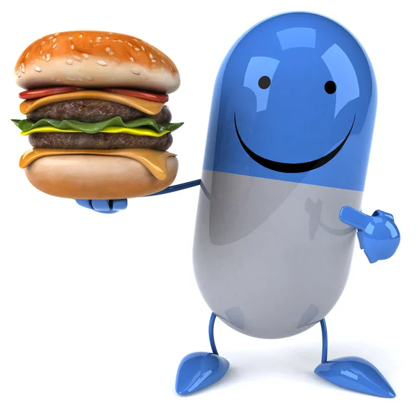 Fun pill with burger — Stock Photo, Image