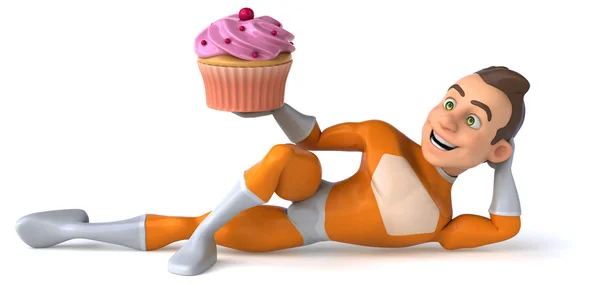 Superhéroe divertido con cupcake — Foto de Stock