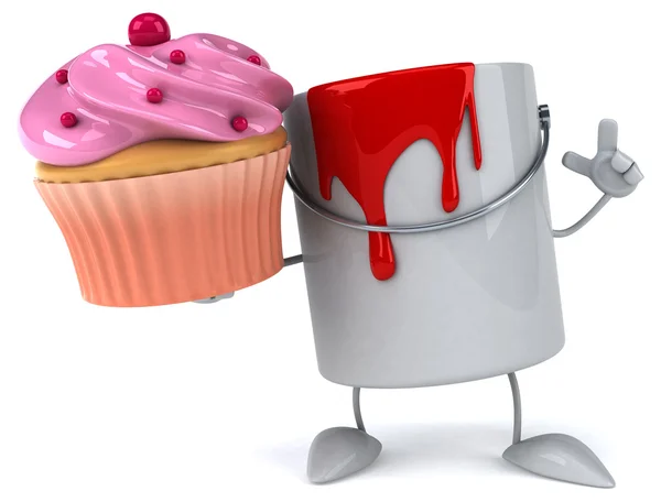 Paint bucket with cupcake — Stock Photo, Image